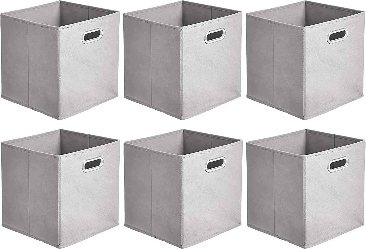 Collapsible Fabric Storage Cubes with Oval Grommets - 6-Pack, Light Grey