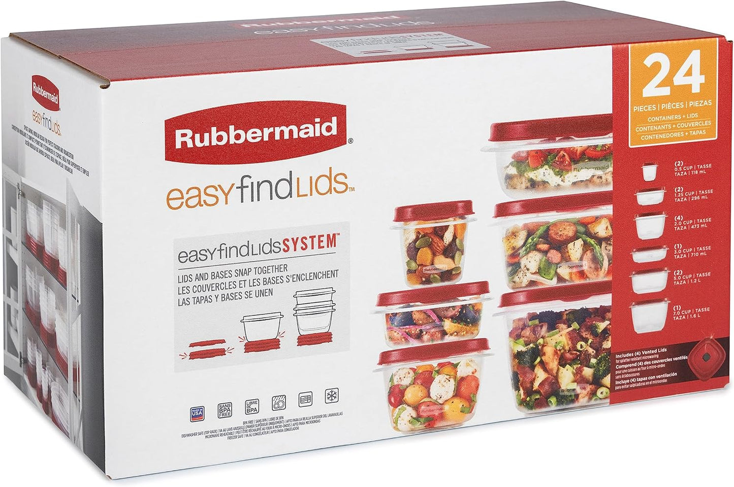 Vented Easy Find Lid Food Storage Containers | Racer Red | 24 Piece Set