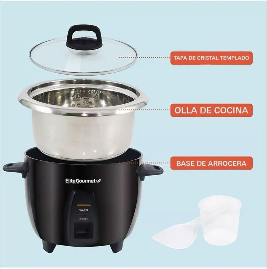 Maxi-Matic Electric Rice Cooker with Stainless Steel Inner Pot Makes Soups, Stews, Porridge'S, Grains and Cereals, 10 Cups Cooked (5 Cups Uncooked), Black, ERC-2010B