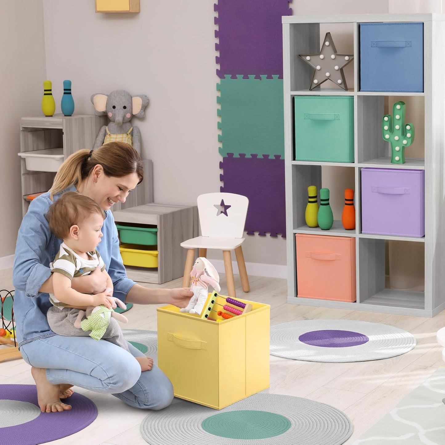 Foldable Storage Cube Basket Bin-For Nursery, Playroom, Closet, Home Organization (Pastel Multi-Color, 6 Pack), Multicolor