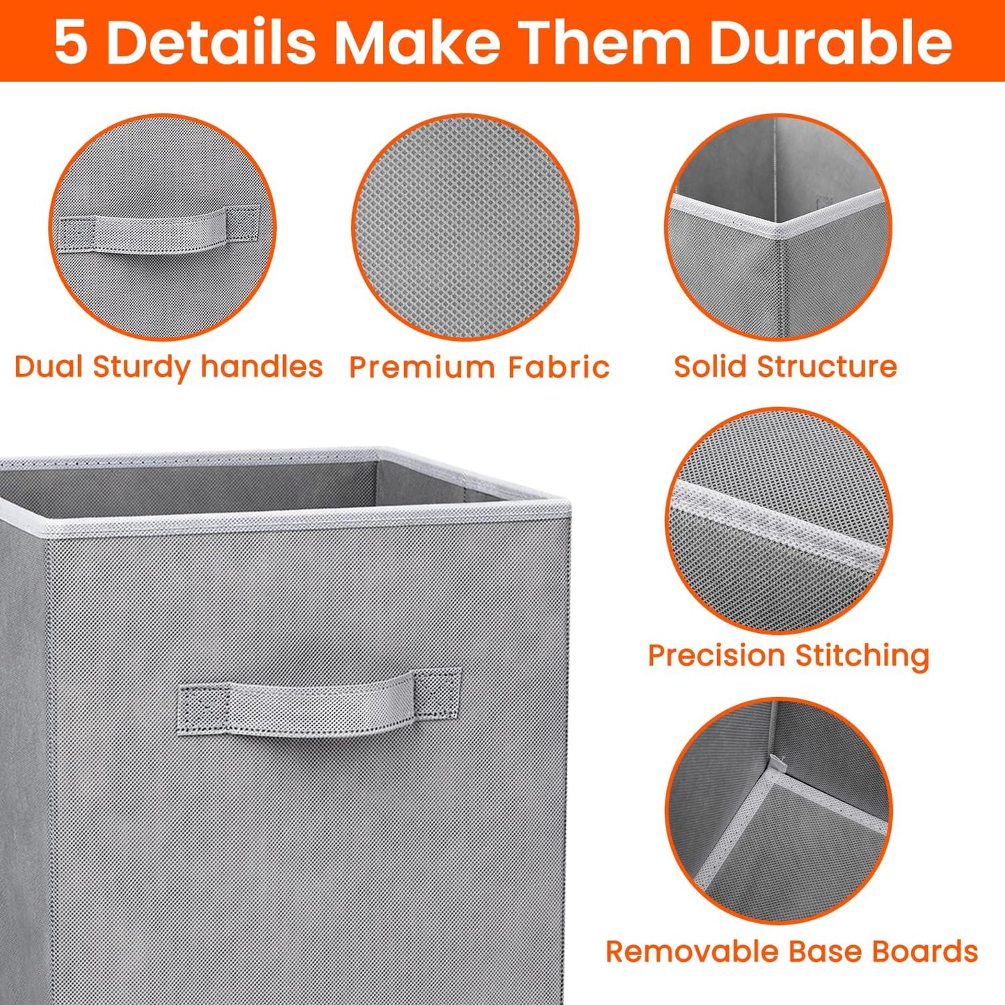 Storage Cubes - 11 Inch Heavy Duty Fabric Storage Bins for Shelves Closet, Cube Organizer - 8 Pack Collapsible Cube Storage Bins Baskets for Organizing Clothes Blankets Toys (Grey)