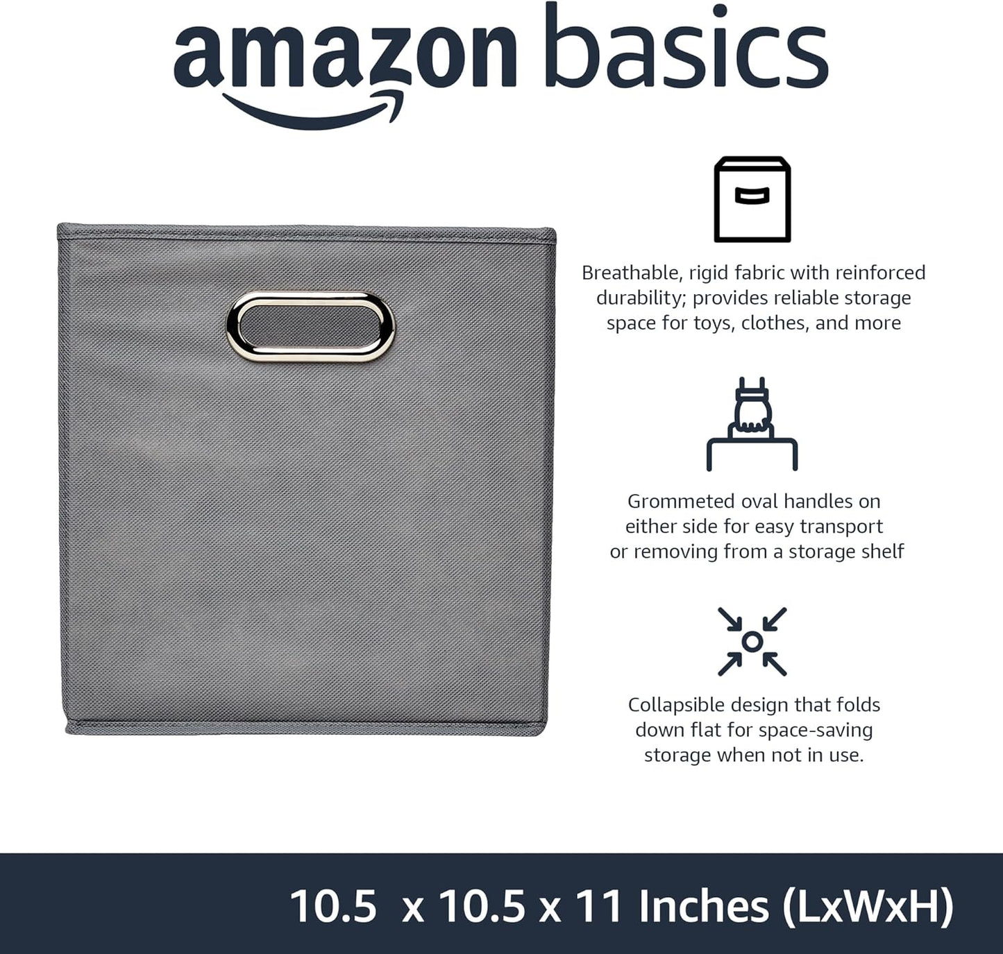 Collapsible Fabric Storage Cubes with Oval Grommets - 6-Pack, Light Grey