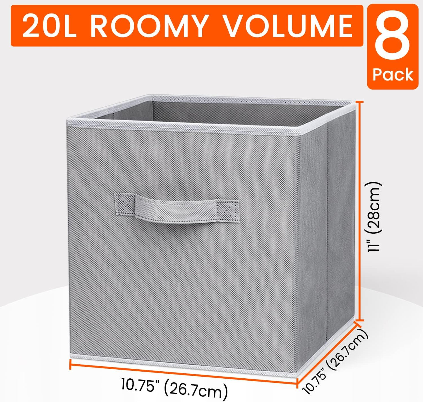 Storage Cubes - 11 Inch Heavy Duty Fabric Storage Bins for Shelves Closet, Cube Organizer - 8 Pack Collapsible Cube Storage Bins Baskets for Organizing Clothes Blankets Toys (Grey)