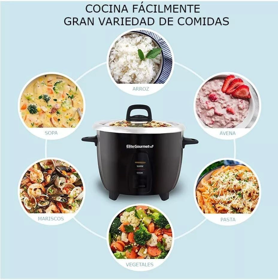 Maxi-Matic Electric Rice Cooker with Stainless Steel Inner Pot Makes Soups, Stews, Porridge'S, Grains and Cereals, 10 Cups Cooked (5 Cups Uncooked), Black, ERC-2010B