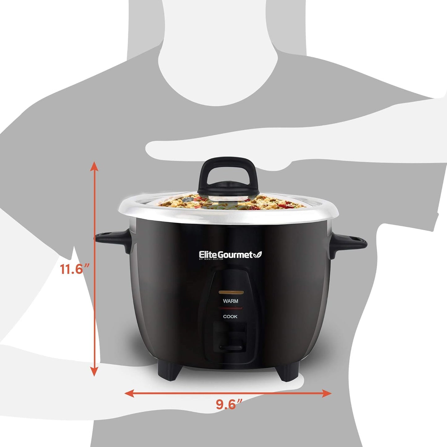 Maxi-Matic Electric Rice Cooker with Stainless Steel Inner Pot Makes Soups, Stews, Porridge'S, Grains and Cereals, 10 Cups Cooked (5 Cups Uncooked), Black, ERC-2010B