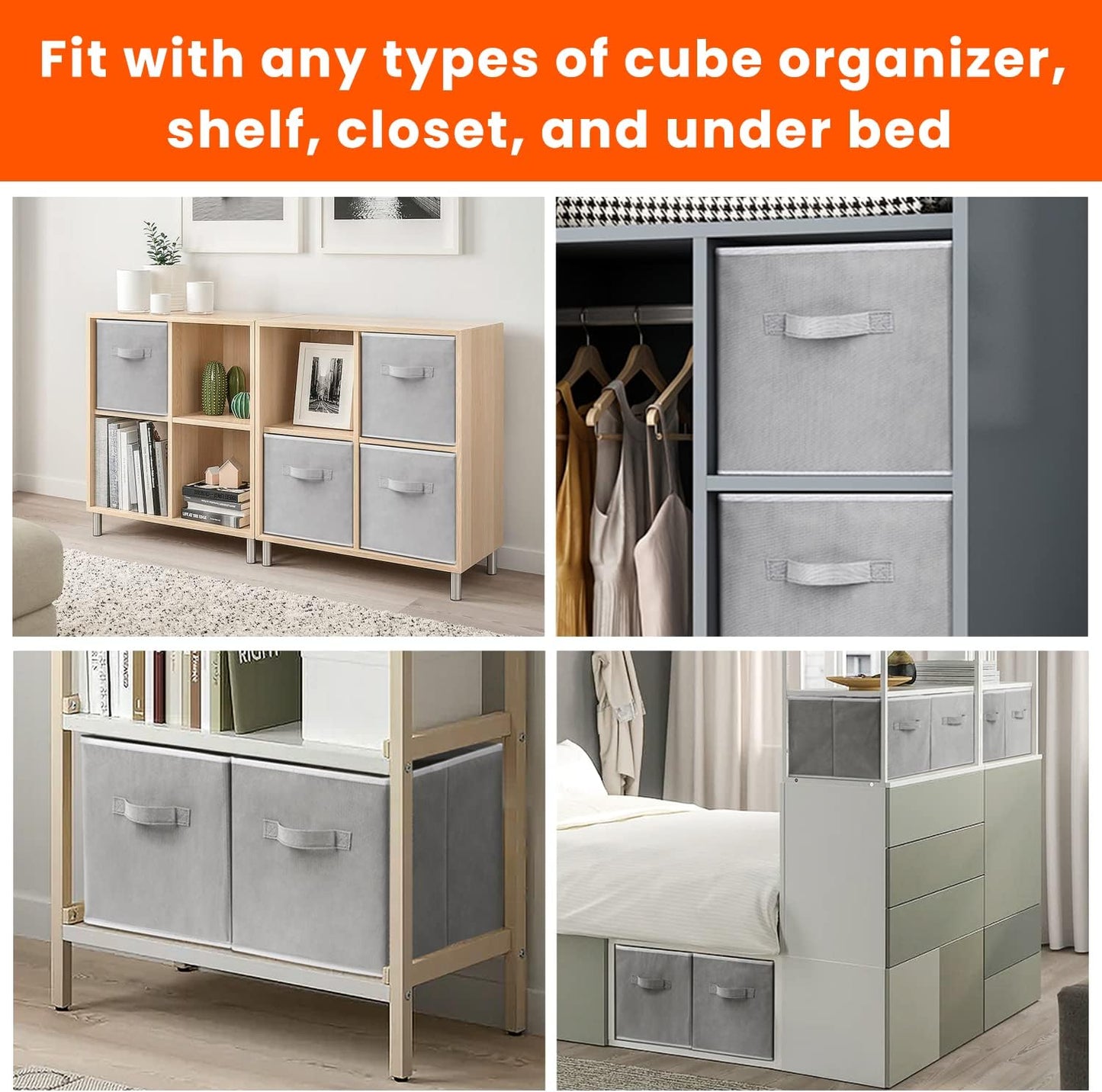 Storage Cubes - 11 Inch Heavy Duty Fabric Storage Bins for Shelves Closet, Cube Organizer - 8 Pack Collapsible Cube Storage Bins Baskets for Organizing Clothes Blankets Toys (Grey)