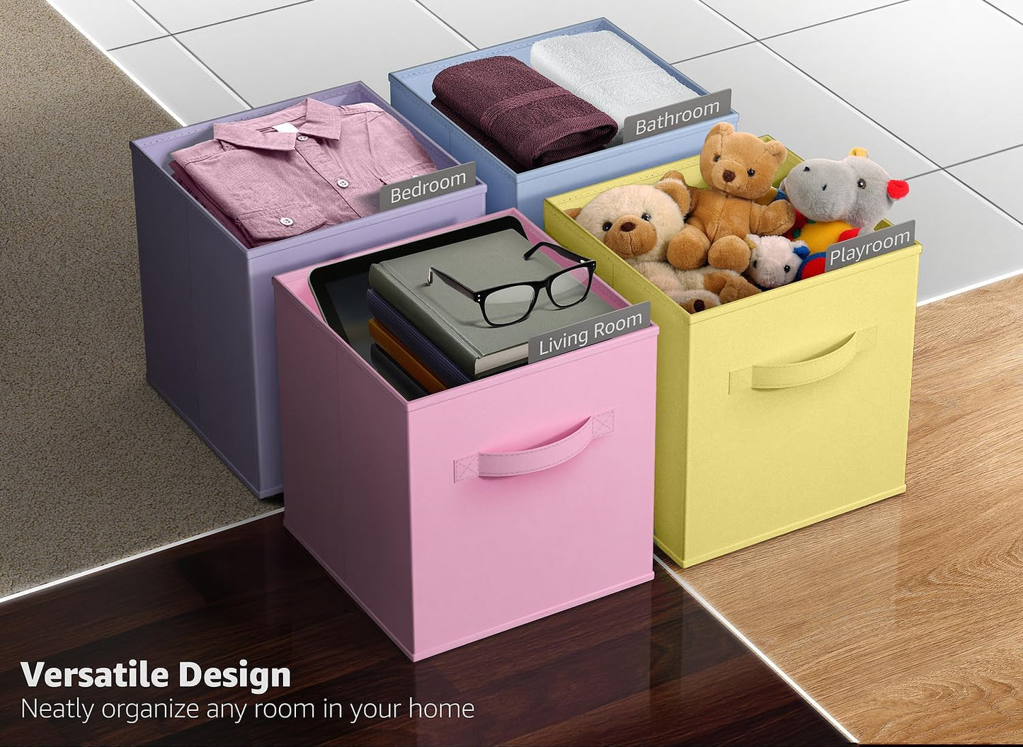 Foldable Storage Cube Basket Bin-For Nursery, Playroom, Closet, Home Organization (Pastel Multi-Color, 6 Pack), Multicolor