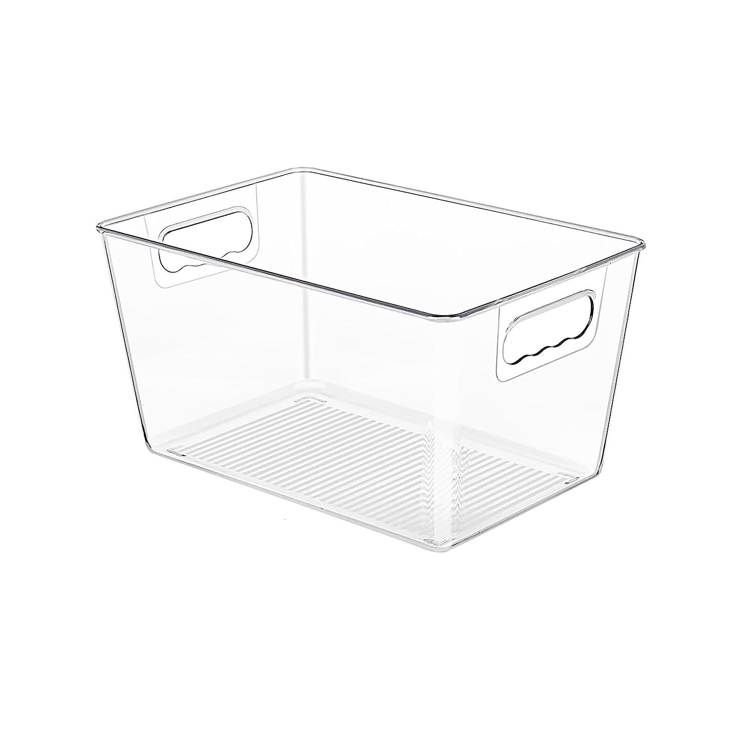 6 Pack Clear Pantry Organizer Bins, Plastic Containers with Handle for Kitchen,Freezer,Cabinet,Closet,Bathroom under Sink Storage