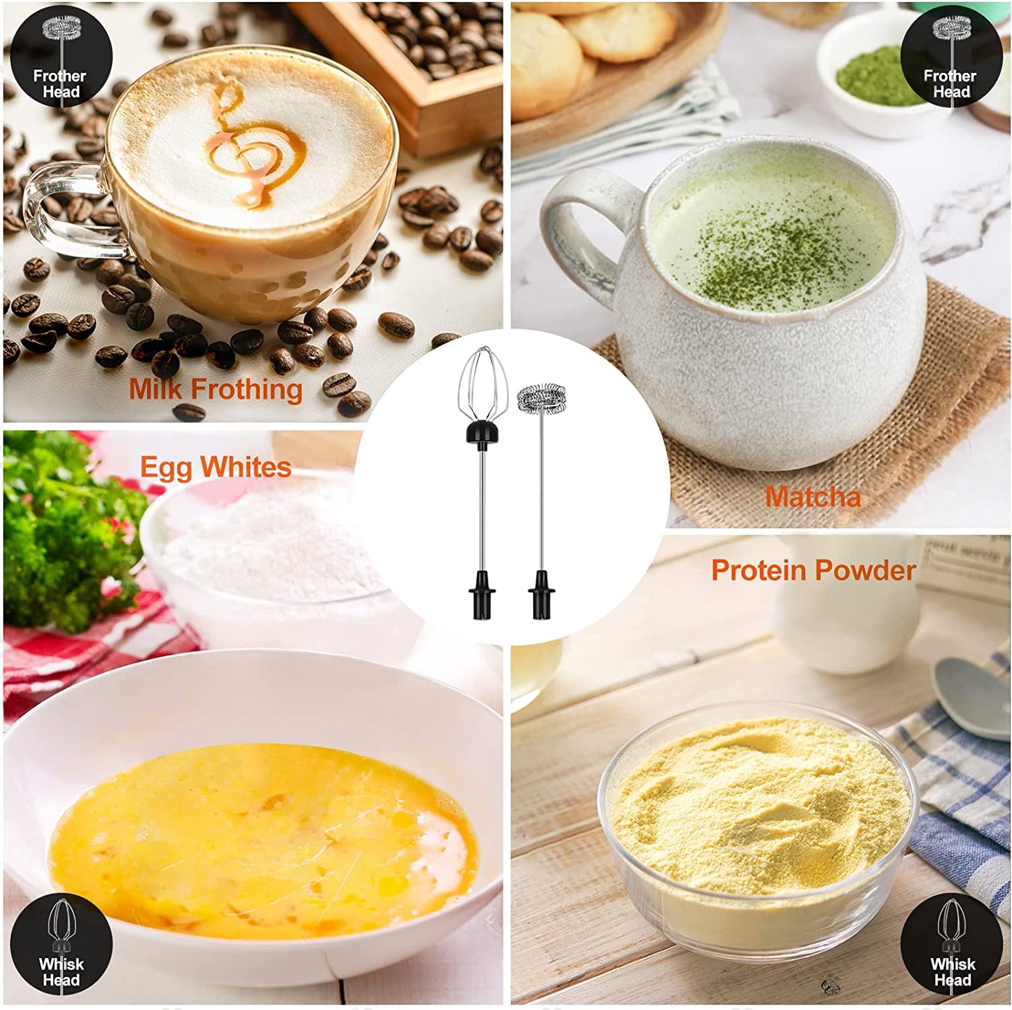 MF02 Rechargeable Milk Frother Handheld Foam Maker with Stainless Whisk for Cappuccino, Latte, Bulletproof Coffee, Keto Diet, Protein Powder, Matcha (Black)