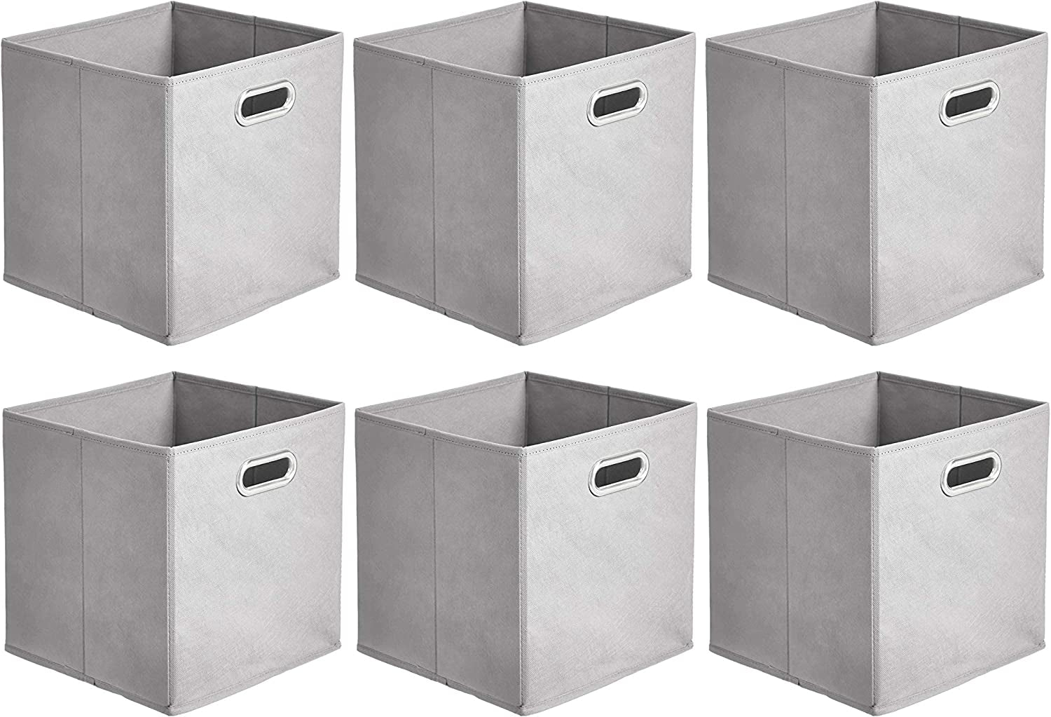 Collapsible Fabric Storage Cubes with Oval Grommets - 6-Pack, Light Grey