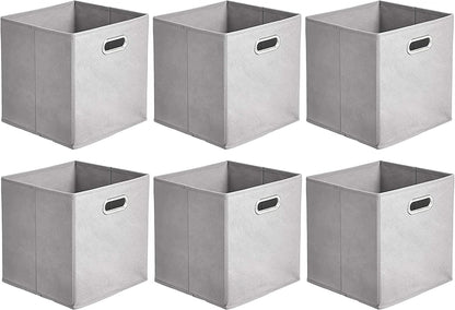 Collapsible Fabric Storage Cubes with Oval Grommets - 6-Pack, Light Grey