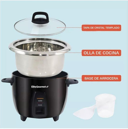 Maxi-Matic Electric Rice Cooker with Stainless Steel Inner Pot Makes Soups, Stews, Porridge'S, Grains and Cereals, 10 Cups Cooked (5 Cups Uncooked), Black, ERC-2010B
