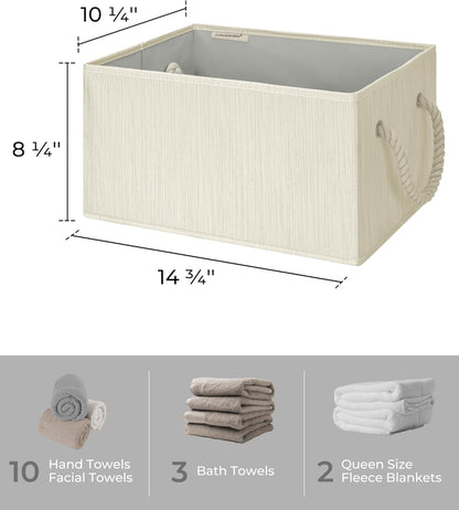 Storage Baskets for Shelves, Foldable Fabric Closet Storage Bins with Handles, Clothes Organizer Baskets, Beige, White & Ivory, 3-Pack, Medium