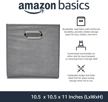 Collapsible Fabric Storage Cubes with Oval Grommets - 6-Pack, Light Grey
