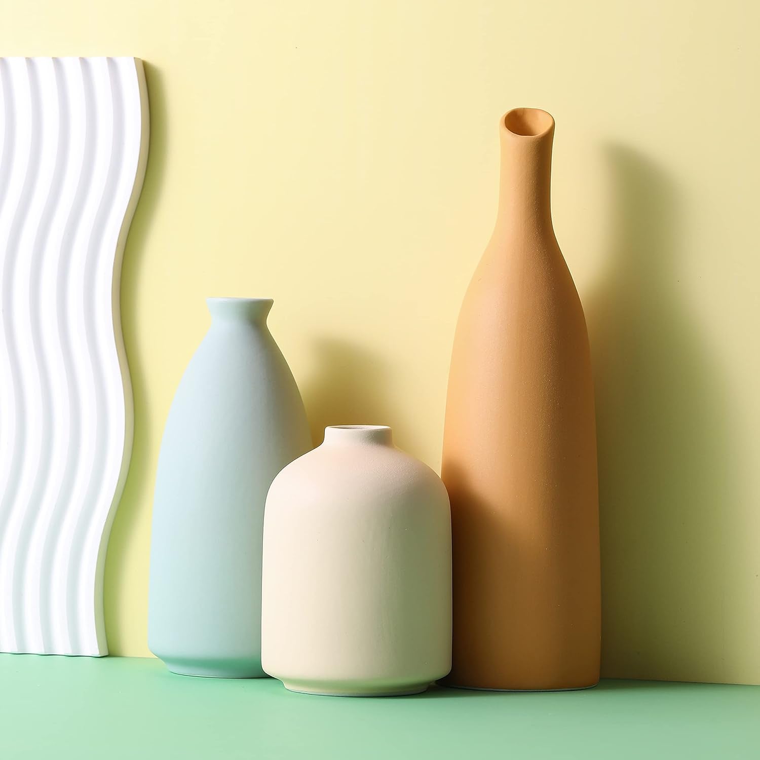 Vases Home Decor, Modern Farmhouse Decor Vase Set of 3, Small Flower Vases for Table Decor, Living Room Decor Vase, Book Shelf Vases for Decor, Bookshelf Decor Vase and Entryway Decor, Ceramic Vase
