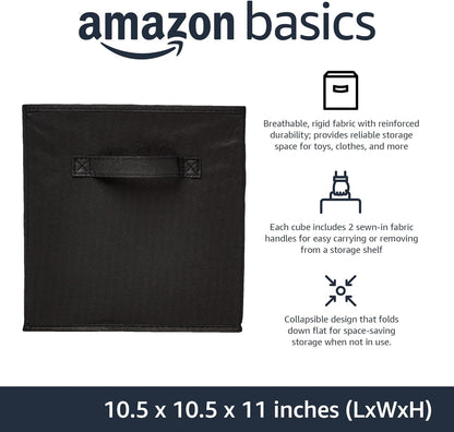 Collapsible Fabric Storage Cubes Organizer with Handles, 10.5"X10.5"X11", Black - Pack of 6