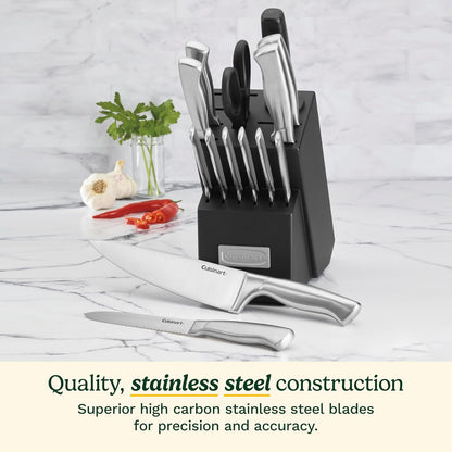 15 Piece Stainless Steel Hollow Handle Block Set, C77SS-15 Pack, Silver