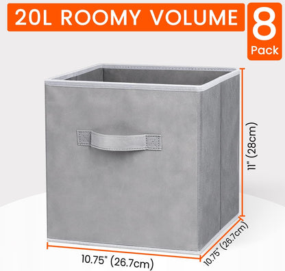 Storage Cubes - 11 Inch Heavy Duty Fabric Storage Bins for Shelves Closet, Cube Organizer - 8 Pack Collapsible Cube Storage Bins Baskets for Organizing Clothes Blankets Toys (Grey)