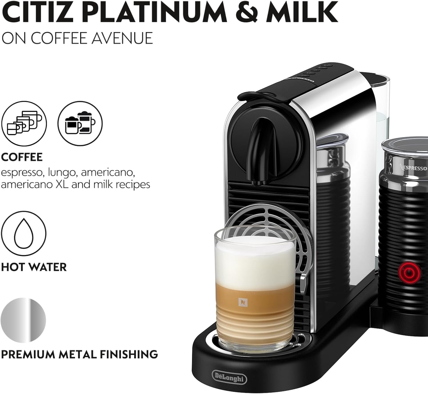 Citiz & Milk Platinum Coffee and Espresso Machine by De'Longhi with Aeroccino Milk Frother - Stainless Steel