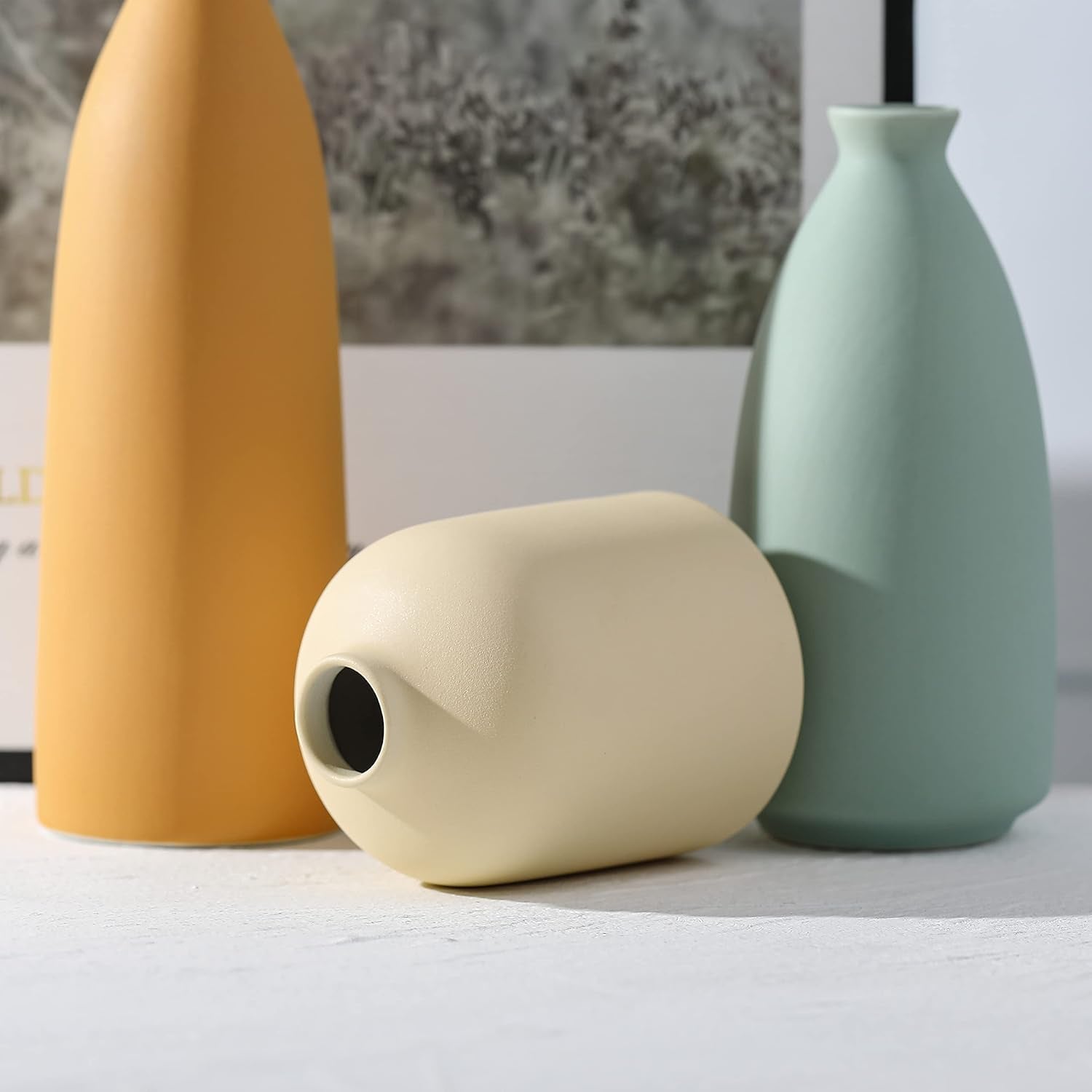 Vases Home Decor, Modern Farmhouse Decor Vase Set of 3, Small Flower Vases for Table Decor, Living Room Decor Vase, Book Shelf Vases for Decor, Bookshelf Decor Vase and Entryway Decor, Ceramic Vase