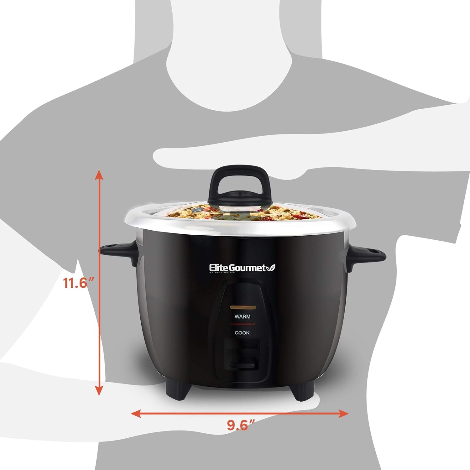 Maxi-Matic Electric Rice Cooker with Stainless Steel Inner Pot Makes Soups, Stews, Porridge'S, Grains and Cereals, 10 Cups Cooked (5 Cups Uncooked), Black, ERC-2010B