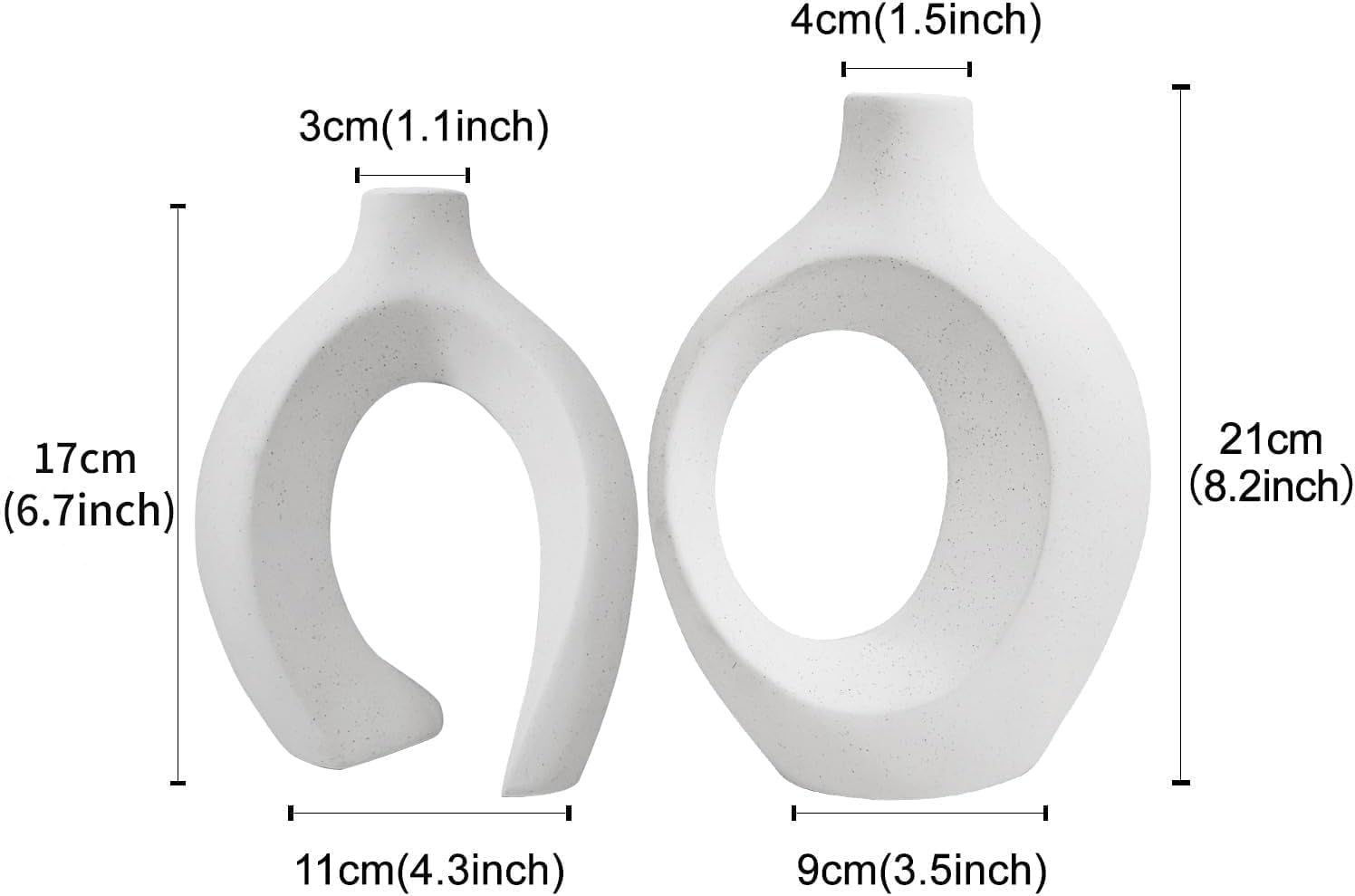 White Hollow Ceramic Vase Set of 2, Unique round Modern Vase for Nordic Minimalist Style Decor, Donut Boho Aesthetic Vase for Coffee & Kitchen Table, Pampas Grass Living Dining Room Decoration