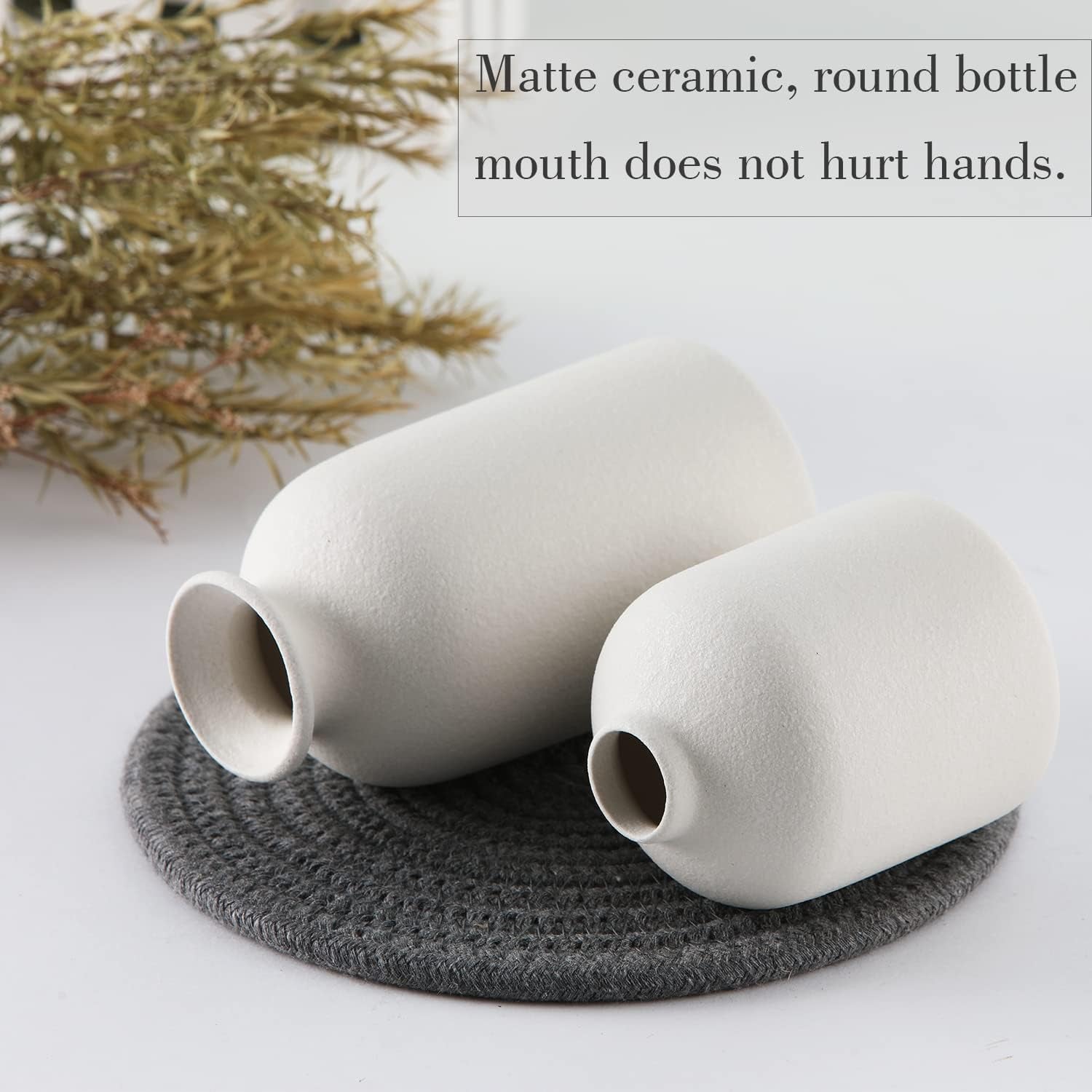 White Ceramic Vase Set-3 Small Flower Vases for Decor,Modern Boho Farmhouse Home Decor,Decorative Vase for Pampas Grass&Dried Flowers,Idea Shelf,Table,Bookshelf ，Entryway- Distresse