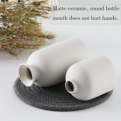 White Ceramic Vase Set-3 Small Flower Vases for Decor,Modern Boho Farmhouse Home Decor,Decorative Vase for Pampas Grass&Dried Flowers,Idea Shelf,Table,Bookshelf ，Entryway- Distresse