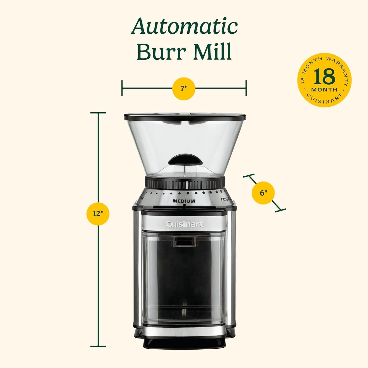 Coffee Grinder, Electric Burr One-Touch Automatic Grinder with 18-Position Grind Selector (DBM-8C)