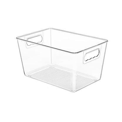 6 Pack Clear Pantry Organizer Bins, Plastic Containers with Handle for Kitchen,Freezer,Cabinet,Closet,Bathroom under Sink Storage