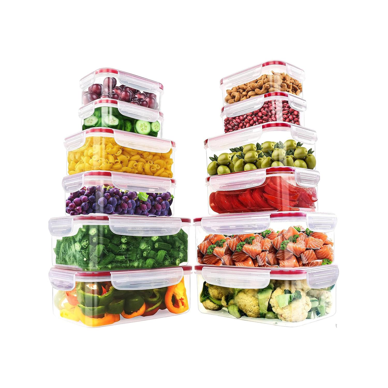 24 Pack Plastic Food Storage Container Set - Transparent Bpa-Free Airtight Containers with Leak-Proof Lids for Meal Prep, Freezer, and Lunch Storage - Durable and Reusable (Red)