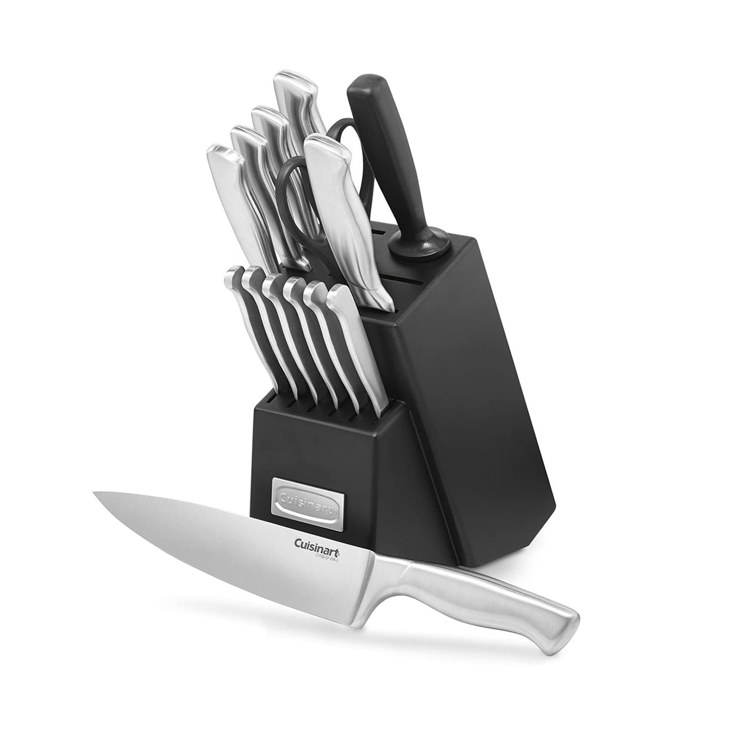 15 Piece Stainless Steel Hollow Handle Block Set, C77SS-15 Pack, Silver