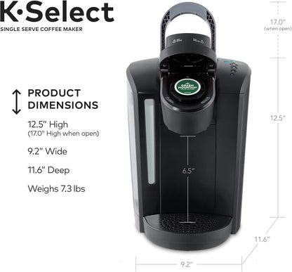 K-Select Coffee Maker, Single Serve K-Cup Pod Coffee Brewer, with Strength Control and Hot Water on Demand, Matte Black
