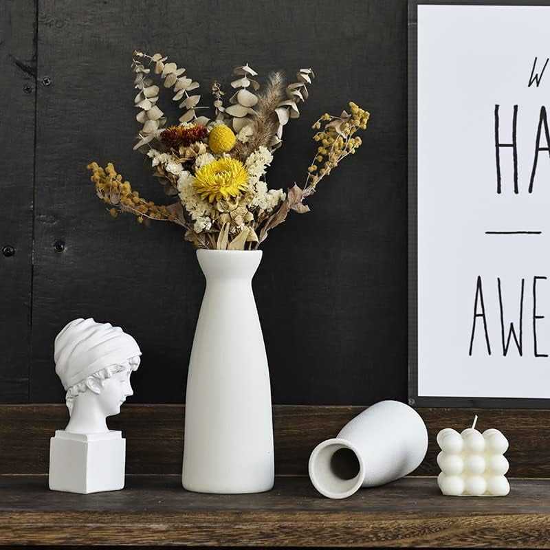 White Ceramic Vase Set-3 Small Flower Vases for Decor,Modern Boho Farmhouse Home Decor,Decorative Vase for Pampas Grass&Dried Flowers,Idea Shelf,Table,Bookshelf ，Entryway- Distresse