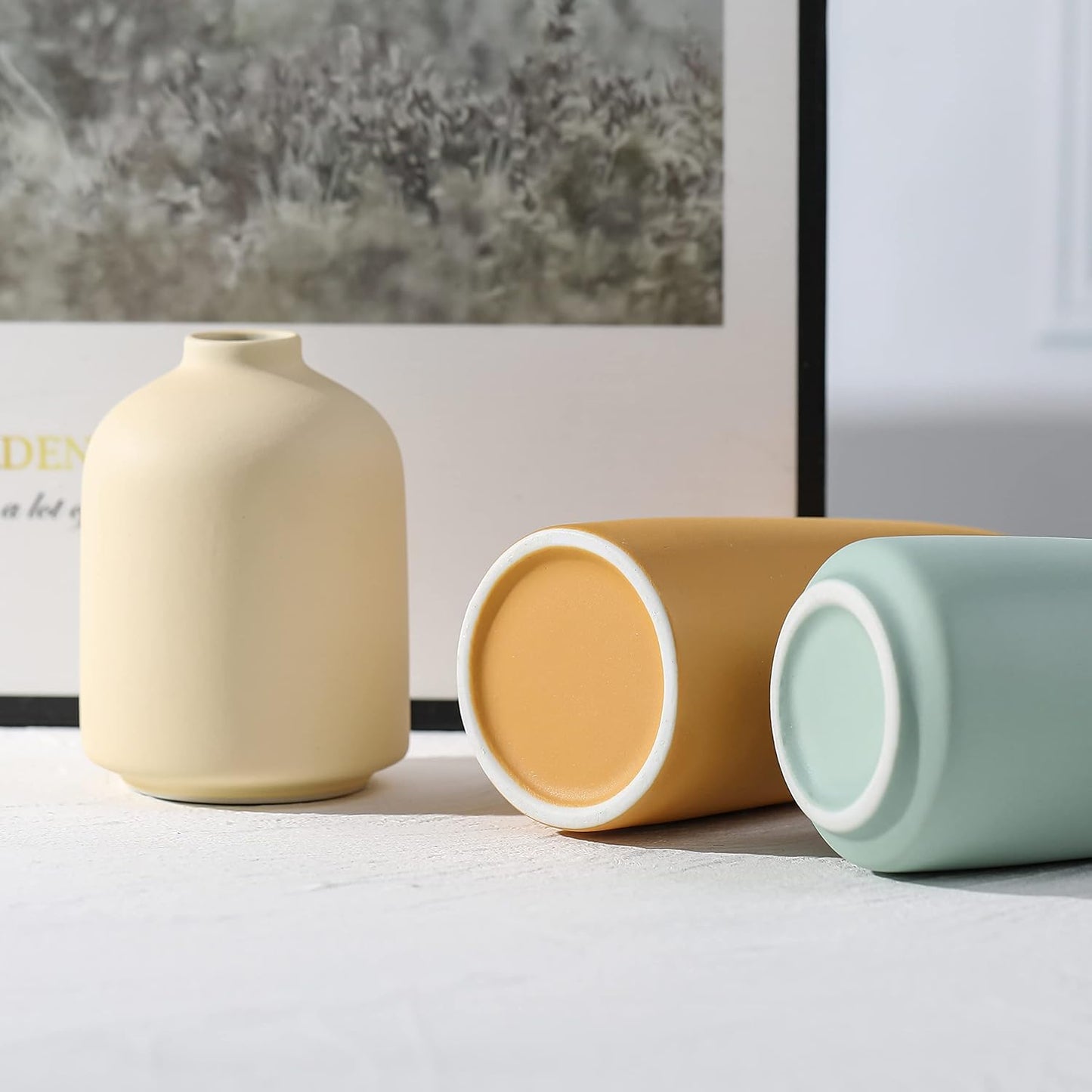 Vases Home Decor, Modern Farmhouse Decor Vase Set of 3, Small Flower Vases for Table Decor, Living Room Decor Vase, Book Shelf Vases for Decor, Bookshelf Decor Vase and Entryway Decor, Ceramic Vase