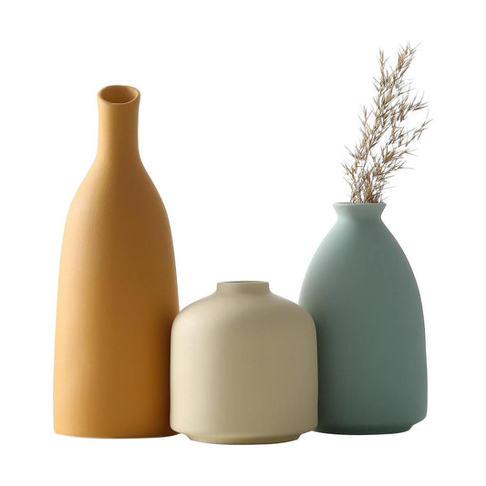 Vases Home Decor, Modern Farmhouse Decor Vase Set of 3, Small Flower Vases for Table Decor, Living Room Decor Vase, Book Shelf Vases for Decor, Bookshelf Decor Vase and Entryway Decor, Ceramic Vase